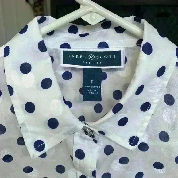 KAREN SCOTT petite POLKA DOT button down SHIRT TOP - Picture 2 of 9